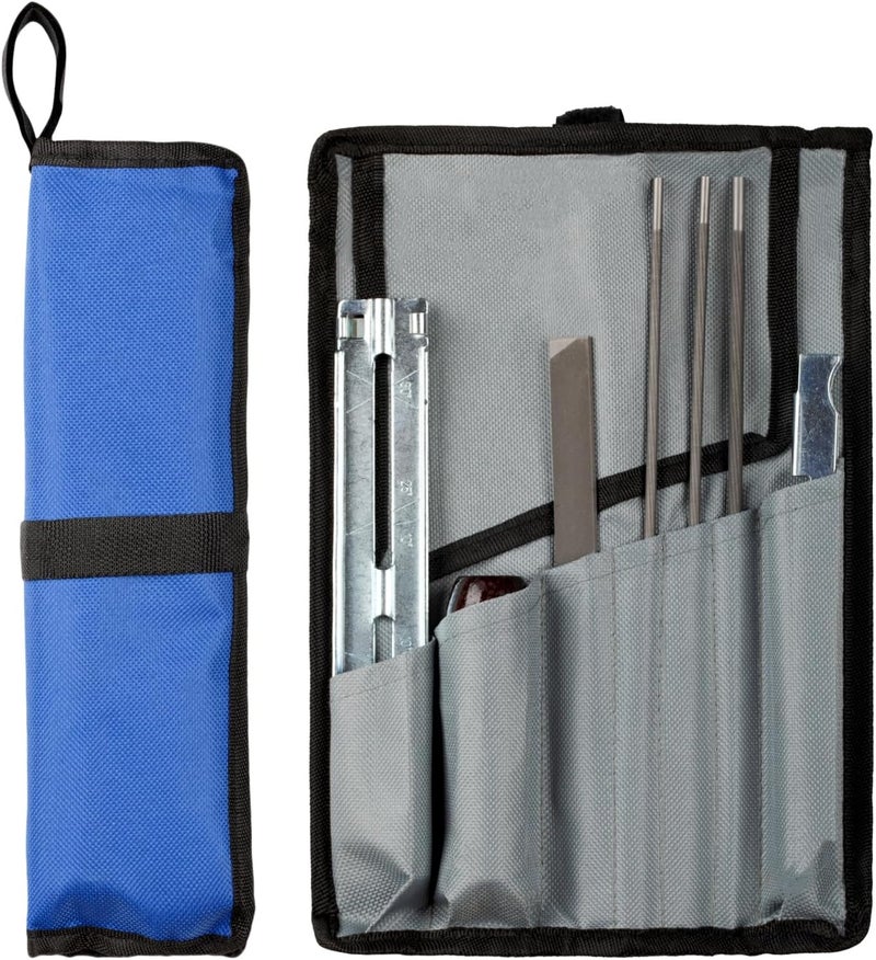 KAKEI Chainsaw Sharpening File Kit, Chainsaw Chain Sharpener - 8 Packs - 3 Round Files(5/32-Inch, 3/16-Inch, 7/32-Inch), Flat File, Depth Gauge Tool, Filing Guide, Wood Handle, Travel Pouch - Image 1